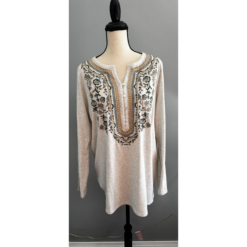 J. Jill Cream Tunic with Black and Gold Embroidery
